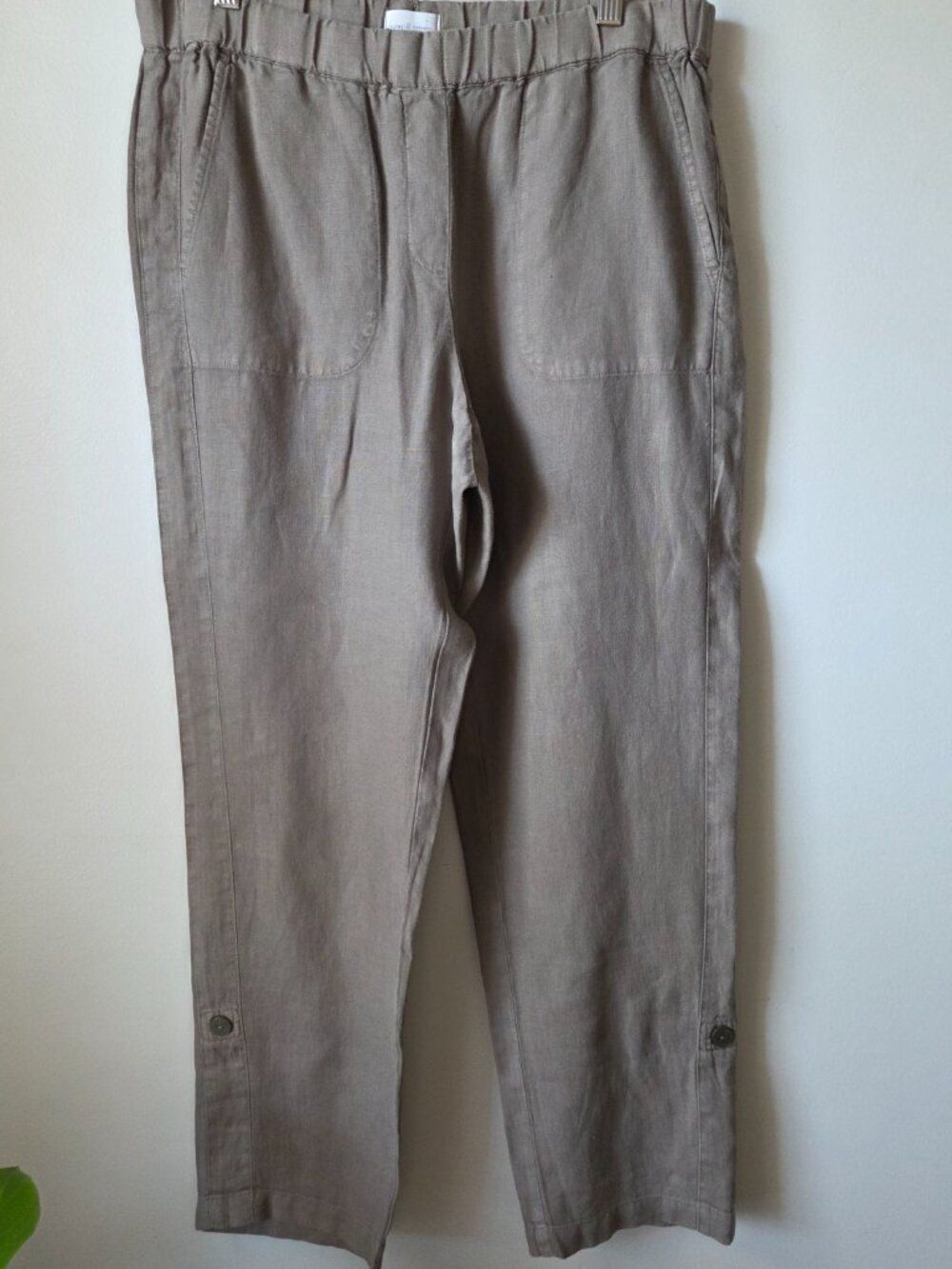 EUC PURE JILL TAUPE GARMENT DYED LINEN CUFFED PANTS 100% LINEN SIZE M